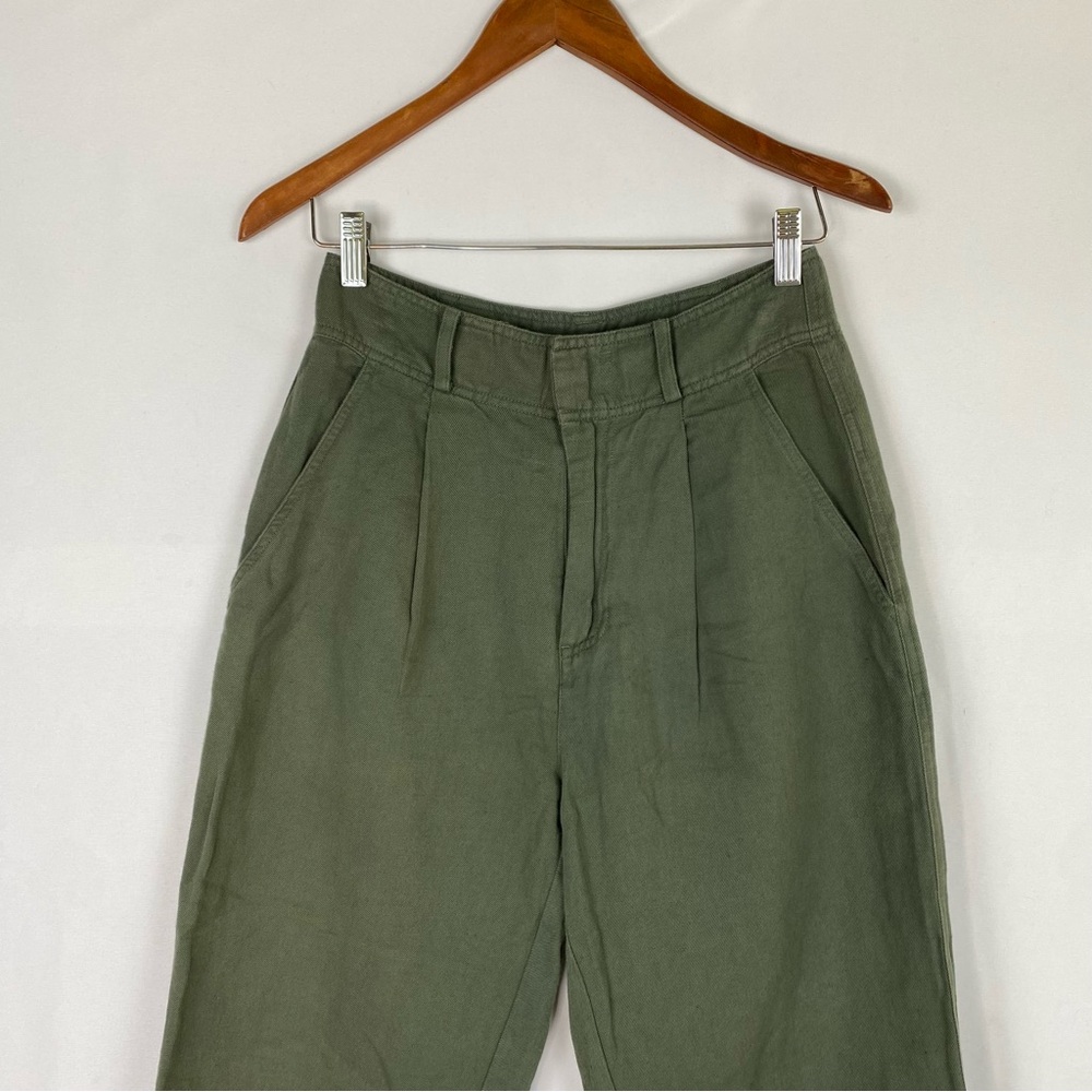 Apiece Apart Olive Green Cropped Elastic-Cuff Pants - Picture 4 of 8